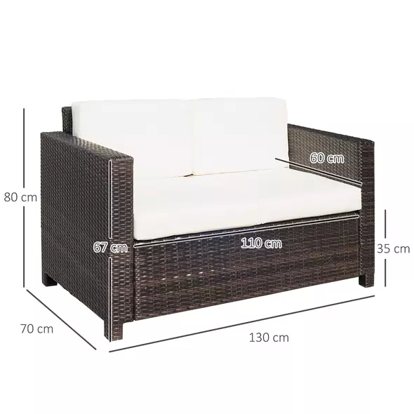 Outsunny Rattan Sofa, 2 Seater Garden Furniture with Soft Padded Cushion and Armrests, Wicker Garden Loveseat for Patio, Mixed Brown - 3