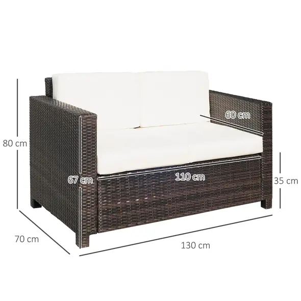 Outsunny Rattan Sofa, 2 Seater Garden Furniture with Soft Padded Cushion and Armrests, Wicker Garden Loveseat for Patio, Mixed Brown - 3