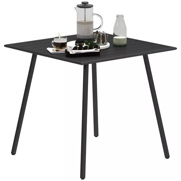 Outsunny Square Garden Table with Slat Top, Steel Frame, Outdoor Table for 4 Person, 80 x 80 x 74 cm, Black - 1