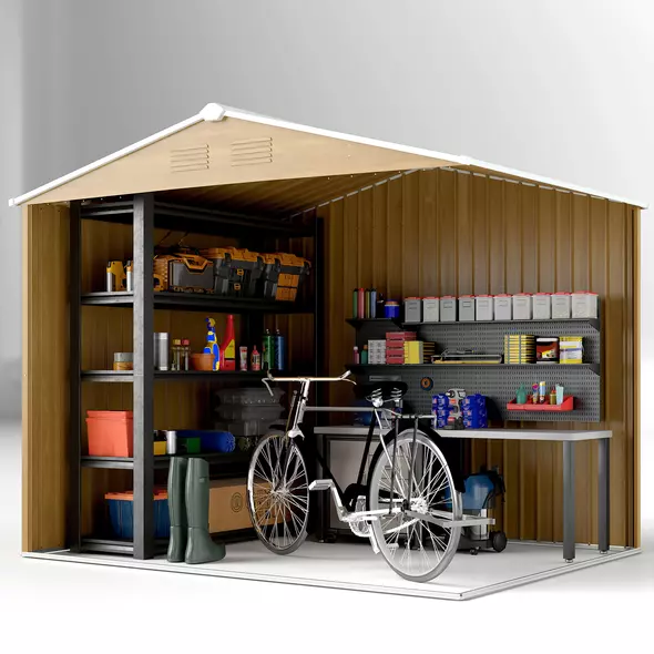 Outsunny 8 x 6ft Galvanised Steel Shed, with Double Door - Brown - 8