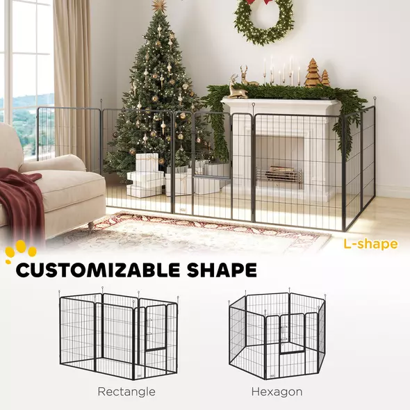 PawHut 6 Panels Dog Playpen, Portable Detachable Puppy Pen with Door, for Large Dogs, 100cm High, Grey - 4