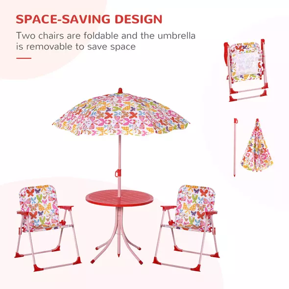 Outsunny Kids Outdoor Bistro Table and Chair Set Butterfly Pattern Garden Patio Backyard with Removable & Height Adjustable Parasol - 5