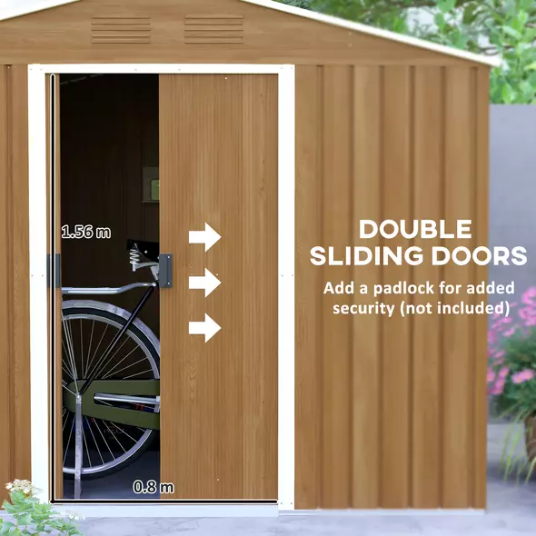 Outsunny 8 x 6ft Galvanised Steel Shed, with Double Door - Brown - 5