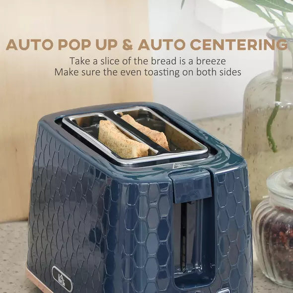 HOMCOM 1.7L 3000W Fast Boil Kettle & 2 Slice Toaster Set, Kettle and Toaster Set with Auto Shut Off, Browning Controls, Blue - 6