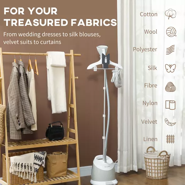 HOMCOM 1800W Standing Clothes Steamer, with Accessories - Grey - 5