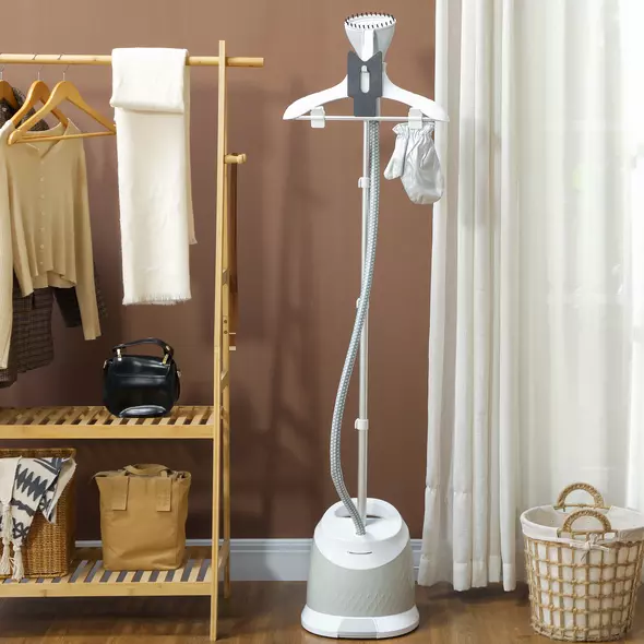 HOMCOM 1800W Standing Clothes Steamer, with Accessories - Grey - 2