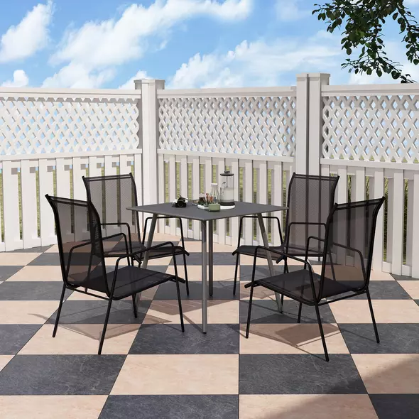 Outsunny Square Garden Table with Slat Top, Steel Frame, Outdoor Table for 4 Person, 80 x 80 x 74 cm, Grey - 7