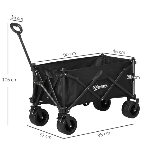 Outsunny Folding Garden Trolley, Outdoor Wagon Cart with Carry Bag, for Beach, Camping, Festival, 120KG Capacity, Black - 3
