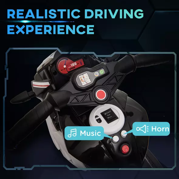 HOMCOM Kids Electric Motorcycle Ride-On Toy, with Three Wheels, Music, Horn, Lights - 4