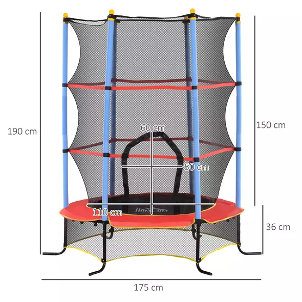 HOMCOM Kids Trampoline, with Safety Net, for Ages 3-10 Years - 3