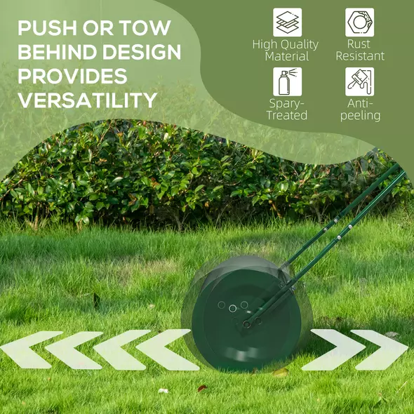 Outsunny 63 L Garden Lawn Roller with Water/Sand Filled Drum, Heavy Duty Steel Lawn Push Rolling Tool for Grass Seeding, Soil Levelling, Dark Green - 6