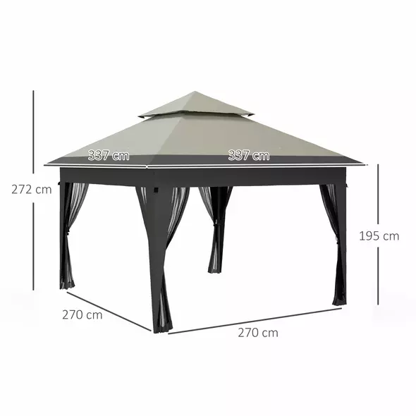 Outsunny 3 x 3(m) Pop Up Gazebo with Mosquito Netting, 1 Person Easy up Marquee Party Tent with 1-Button Push, Double Roof, Carry Bag, Sandbags, Height Adjustable Instant Shelter, Grey - 3