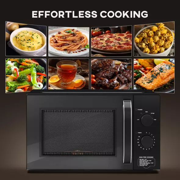 HOMCOM 23L 800W Microwave Oven, Solo Manual Microwave with 5 Power Levels, Defrost, 35 Minutes Timer, Clock, Easy Clean, Small Black Microwave - 8