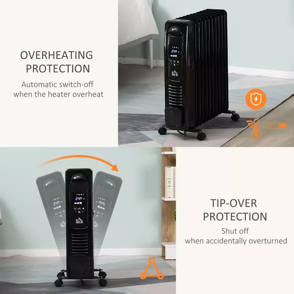 HOMCOM 2500W Digital Display Oil Filled Radiator, 11 Fin Portable Electric Heater with Timer, Adjustable Thermostat, Three Heat settings, Safety Cut Off, Remote, Black - 4