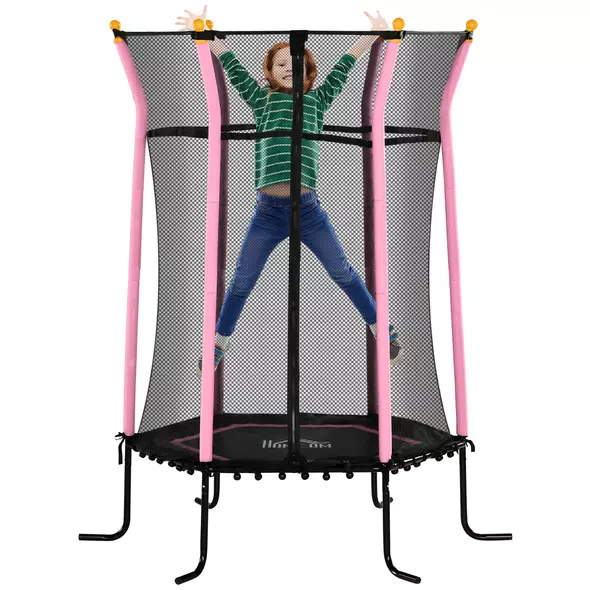 HOMCOM Kids Trampoline Mini Bouncer with Enclosure Safety Net For Ages 3-10 Years - Pink - 1
