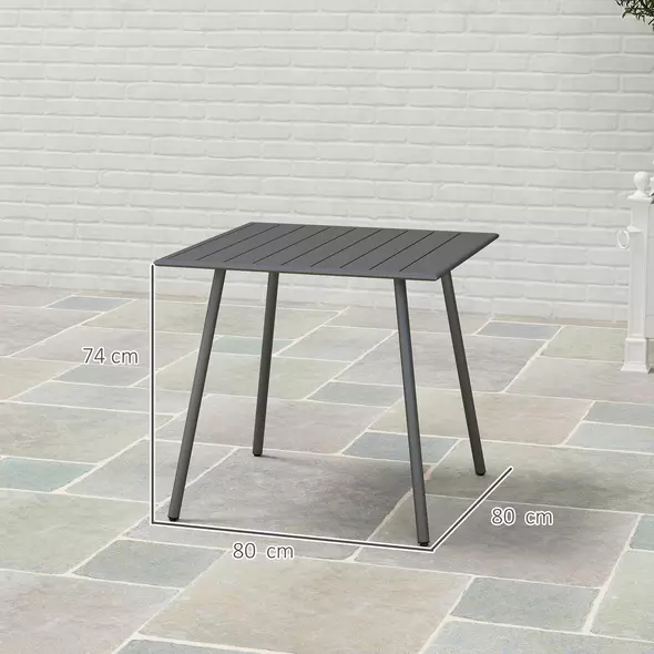 Outsunny Square Garden Table with Slat Top, Steel Frame, Outdoor Table for 4 Person, 80 x 80 x 74 cm, Grey - 3