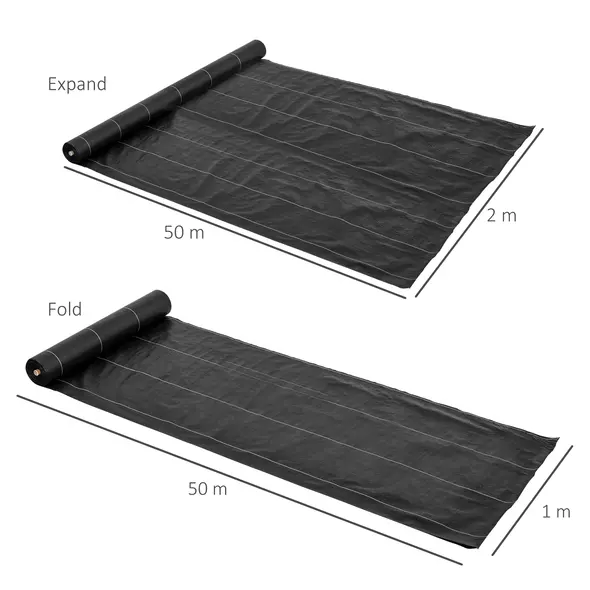Outsunny 2m x 50m Weed Control Membrane, Heavy Duty Weed Control Barrier Fabric, 90gsm Ground Cover for Patios, Garden, Flower beds, Landscaping - 3