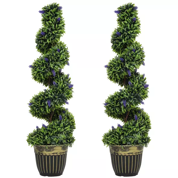 HOMCOM Set of Two 115cm Artificial Lavender Trees - 1