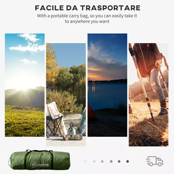 Outsunny 4-6 Man Camping Tent with Living Area and 2 Bedrooms, Hiking Sun Shelter, UV Protection Tunnel Tent, Dark Green - 7