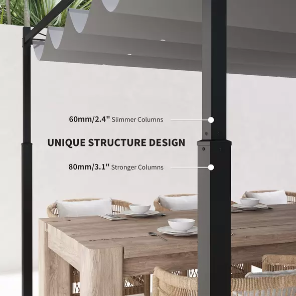 Outsunny 3 x 3(m) Metal Pergola with Retractable Roof and Magnetic Fixture, Outdoor Gazebo Garden Pergola Kit Sun Shade Canopy, UPF30+, 80mm Metal Column, Grey - 5