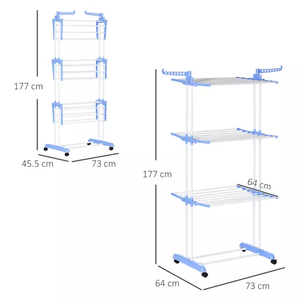 HOMCOM Foldable Clothes Drying Rack, 4-Tier Steel Garment Laundry Rack with Castors for Indoor and Outdoor Use, Blue - 3