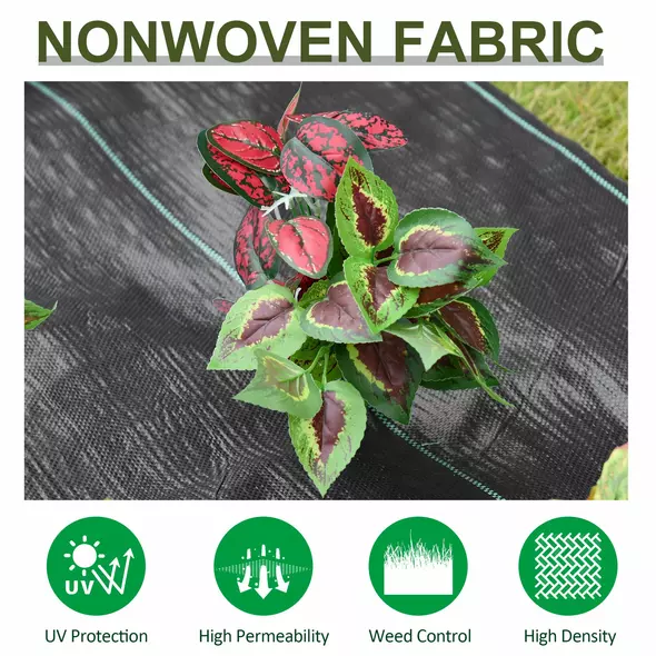 Outsunny 2m x 50m Weed Control Membrane, Heavy Duty Weed Control Barrier Fabric, 90gsm Ground Cover for Patios, Garden, Flower beds, Landscaping - 4