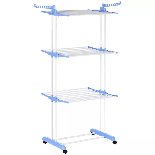 HOMCOM Foldable Clothes Drying Rack, 4-Tier Steel Garment Laundry Rack with Castors for Indoor and Outdoor Use, Blue - 1