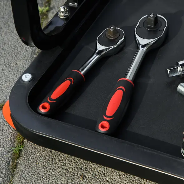 HOMCOM Workshop Stool, Rolling Machine Stool with 360° Swivel, Padded Seat, Tool Tray, Red - 8