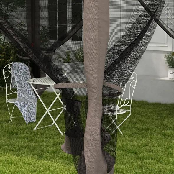 Outsunny 3.25 x 3.25m Pop Up Gazebo, Double-roof Garden Tent with Netting and Carry Bag, Party Event Shelter for Outdoor Patio, Brown and Grey - 8
