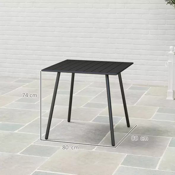 Outsunny Square Garden Table with Slat Top, Steel Frame, Outdoor Table for 4 Person, 80 x 80 x 74 cm, Black - 3