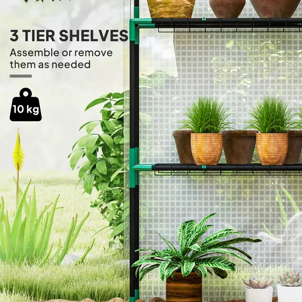 Outsunny 143 x 74cm Walk-In Greenhouse, with Shelves - White - 4