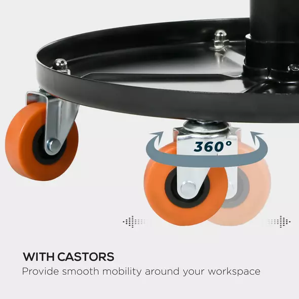 HOMCOM Rolling Mechanical Stool, Pneumatic Adjustable Workshop Stool with Tool Tray, Wheels - Black - 6