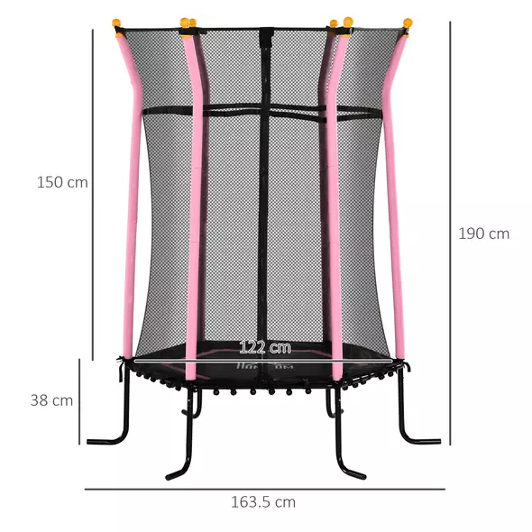 HOMCOM Kids Trampoline Mini Bouncer with Enclosure Safety Net For Ages 3-10 Years - Pink - 3