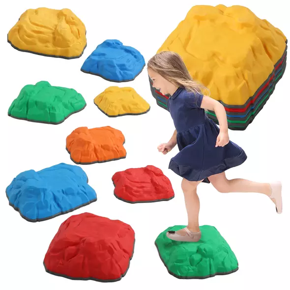 AIYAPLAY Balance Stepping Stones for Kids with Non-Slip Bottom, Indoor Outdoor Obstacle Course for Ages 3-8 Years, Multicoloured - 1