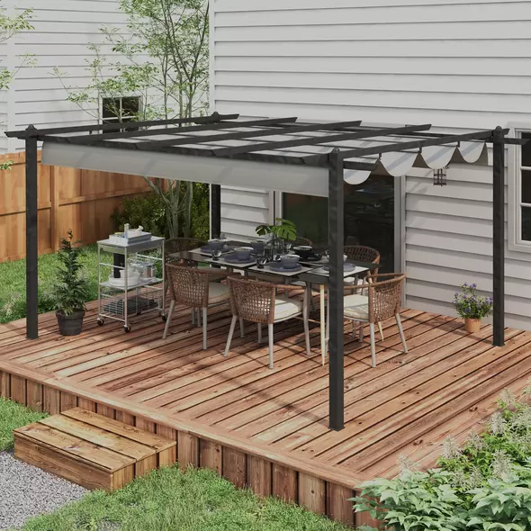 Outsunny 4 x 3(m) Aluminium Pergola with Retractable Roof, Garden Gazebo Canopy Shelter for Outdoor, Patio, Grey - 9