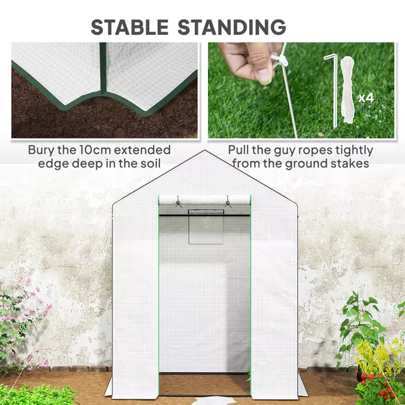 Outsunny 143 x 74cm Walk-In Greenhouse, with Shelves - White - 7