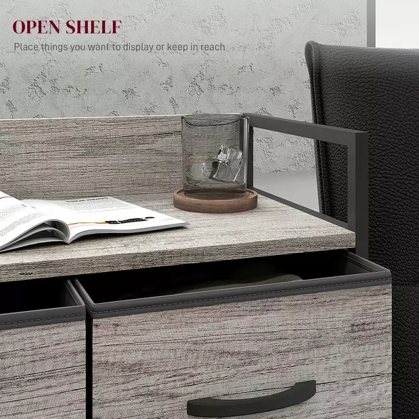 HOMCOM Rustic Chest of Four Fabric Drawers - Grey Wood Effect - 5