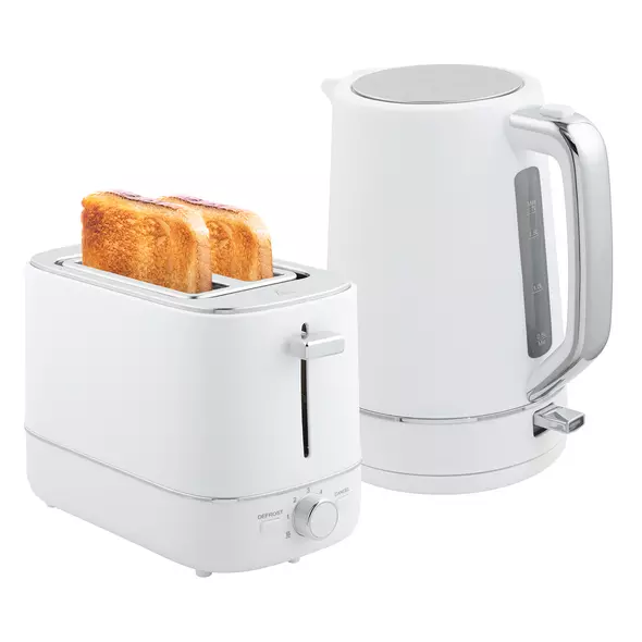HOMCOM Kettle and Toaster Set, 1.7L 3000W Fast Boil Kettle & 2 Slice Toaster Kitchen Set with 6 Level Browning Controls, Defrost, Reheat, White - 1