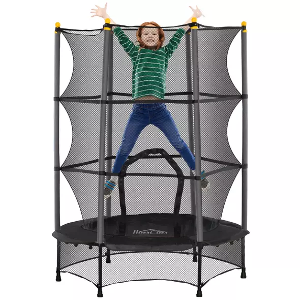 HOMCOM 4.6FT/55" Kids Trampoline with Enclosure Net, Outdoor Indoor Use, for Ages 3-10 Years, Black - 1