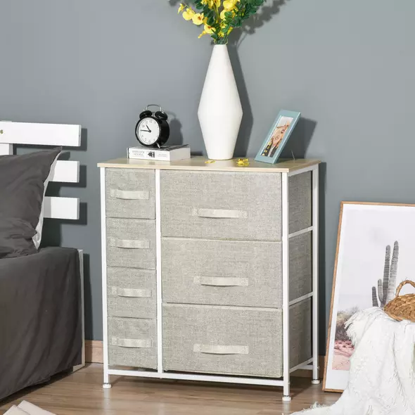 HOMCOM Chest of Drawers with 7 Drawers, Fabric Drawers with Large Storage Space, Drawers Dresser with Metal Frame, Adjustable Feet for Bedroom Living Room, Light Grey - 2