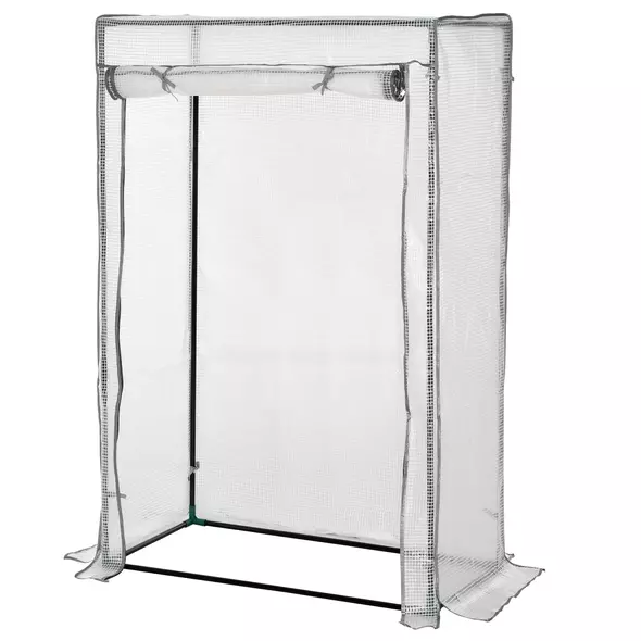 Outsunny 100 x 50 x 150cm Tomato Greenhouse with Roll-up Door, Mini Greenhouse with PE Cover, Outdoor Grow House Small Green House for Yard, Balcony, Garden, White - 1