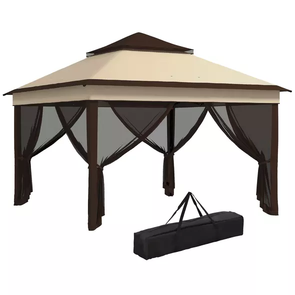 Outsunny 3 x 3(m) Pop Up Gazebo, Height Adjustable Instant Event Shelter with Netting and Carrying Bag, Beige - 1