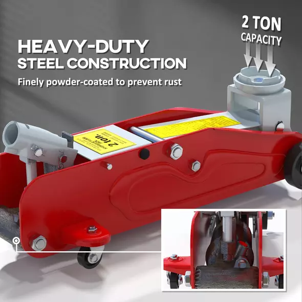HOMCOM Low Profile Jack, 2 Ton Hydraulic Car Jack for Car Trailer Garage Tyre Repair, Red - 5