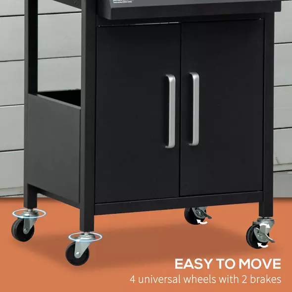 Outsunny 3 Burner Gas BBQ Grill Outdoor Portable Barbecue Trolley w/ Warming Rack, Side Shelves, Storage Cabinet, Thermometer, Carbon Steel, Black - 7