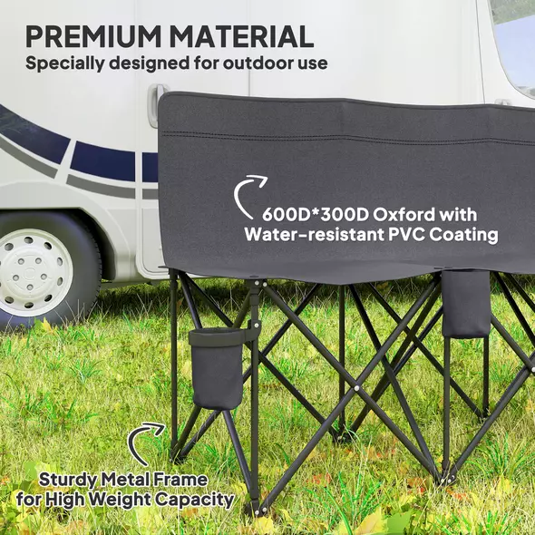 Outsunny 6 Seater Folding Camping Chair with Cup Holder & Carry Bag - Charcoal Grey - 6