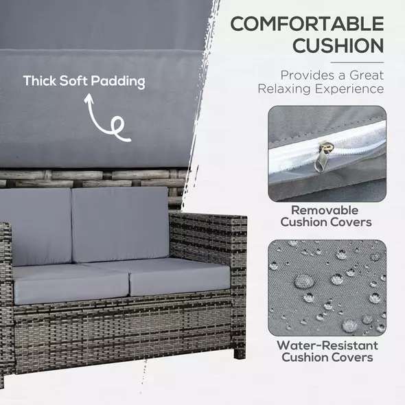 Outsunny Rattan Sofa, 2 Seater Garden Furniture with Soft Padded Cushion and Armrests, Wicker Garden Loveseat for Patio, Mixed Grey - 5