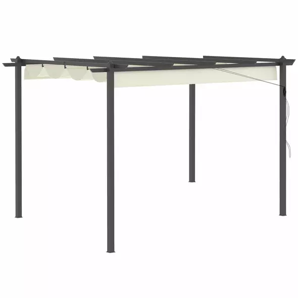 Outsunny 4 x 3(m) Aluminium Pergola with Retractable Roof, Garden Gazebo Canopy Shelter for Outdoor, Patio, Cream White - 1