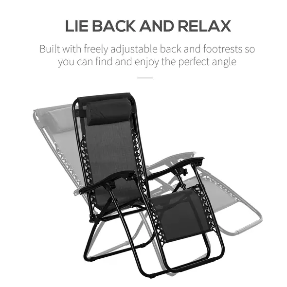 Outsunny Folding Zero Gravity Chairs, 3 Pieces Adjustable Sun Lounger and Table Set with Cup Holder and Headrest, Patio Bistro Set with Reclining Garden Chairs for Outdoor, Black - 4