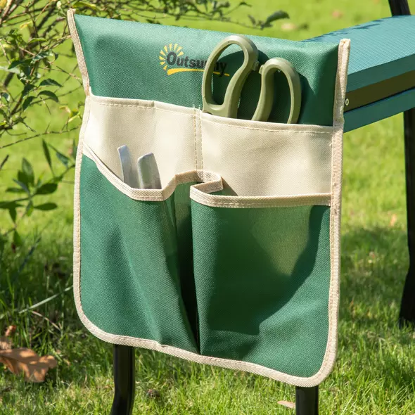 Outsunny Steel Frame Padded Garden Kneeler, with Tool Bag - Green - 9