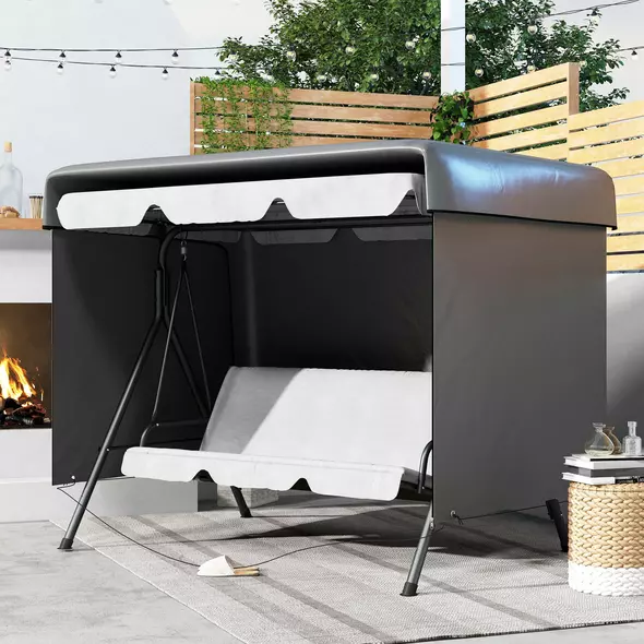 Outsunny Patio 3 Seater Swing Chair Bench Cover Outdoor Garden Furniture Rain Protection Cover Protector Waterproof Anti-UV, 215L x 155W x 150Hcm, Dark Grey - 2